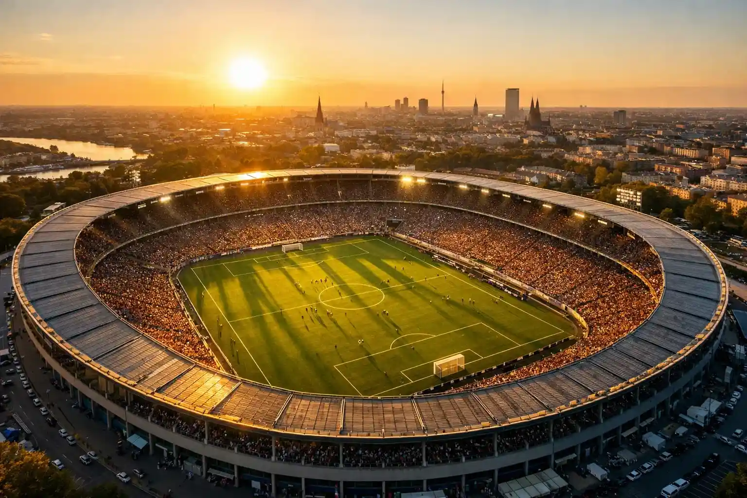 Verschiedene europäische Fußballstadien aus der Vogelperspektive