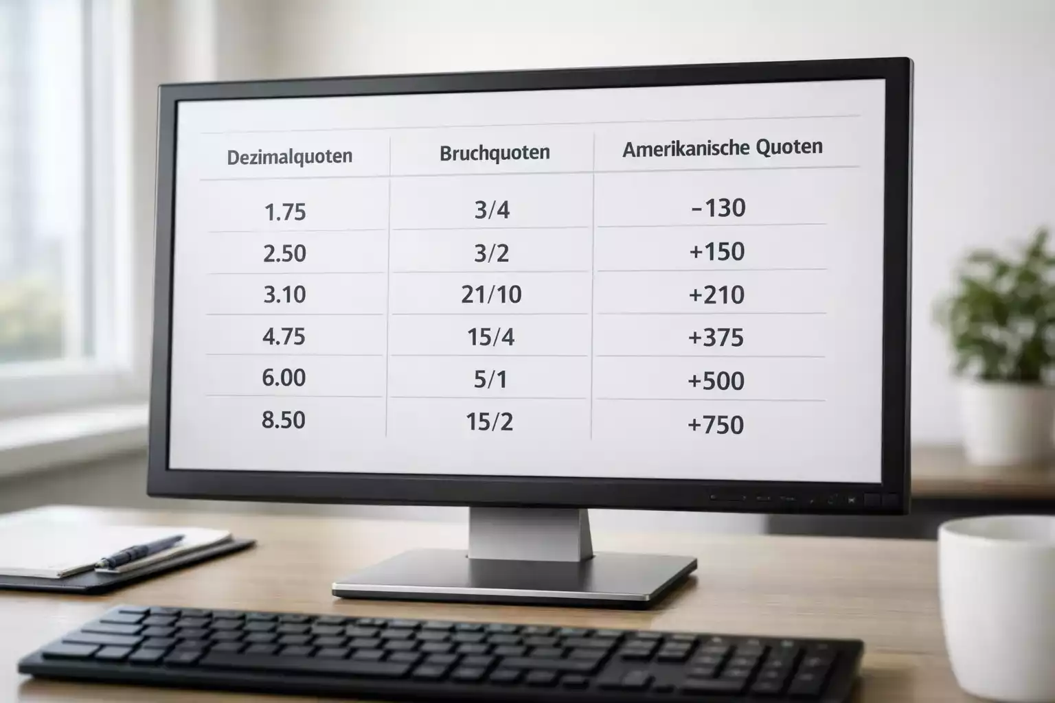 Drei verschiedene Darstellungsweisen von Sportwettquoten nebeneinander auf einem Bildschirm